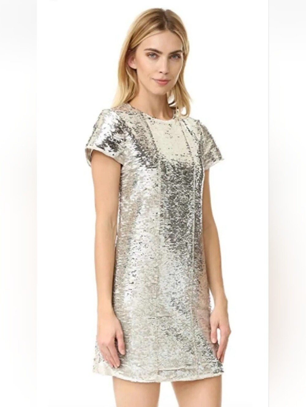 Rebecca Minkoff Sequin Lynx Mini Dress Off-White & Silver Party Wedding $278